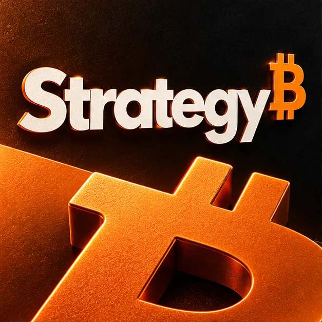 Strategy illustration with a sculpted Bitcoin symbol.
